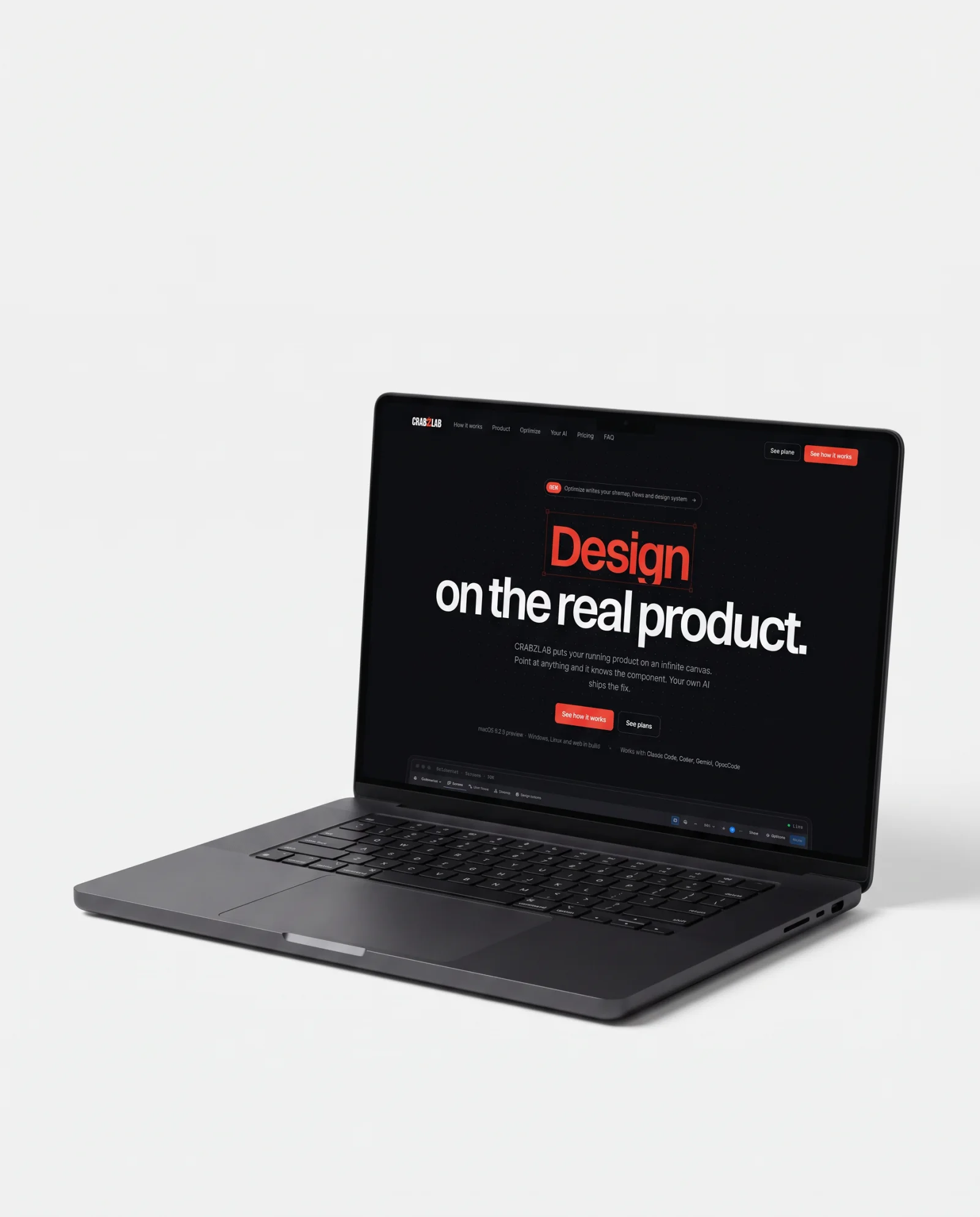 CRABZLAB design tool showing a live product on a canvas