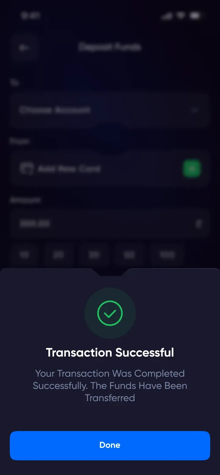 MultiPay success screen at the end of a transfer