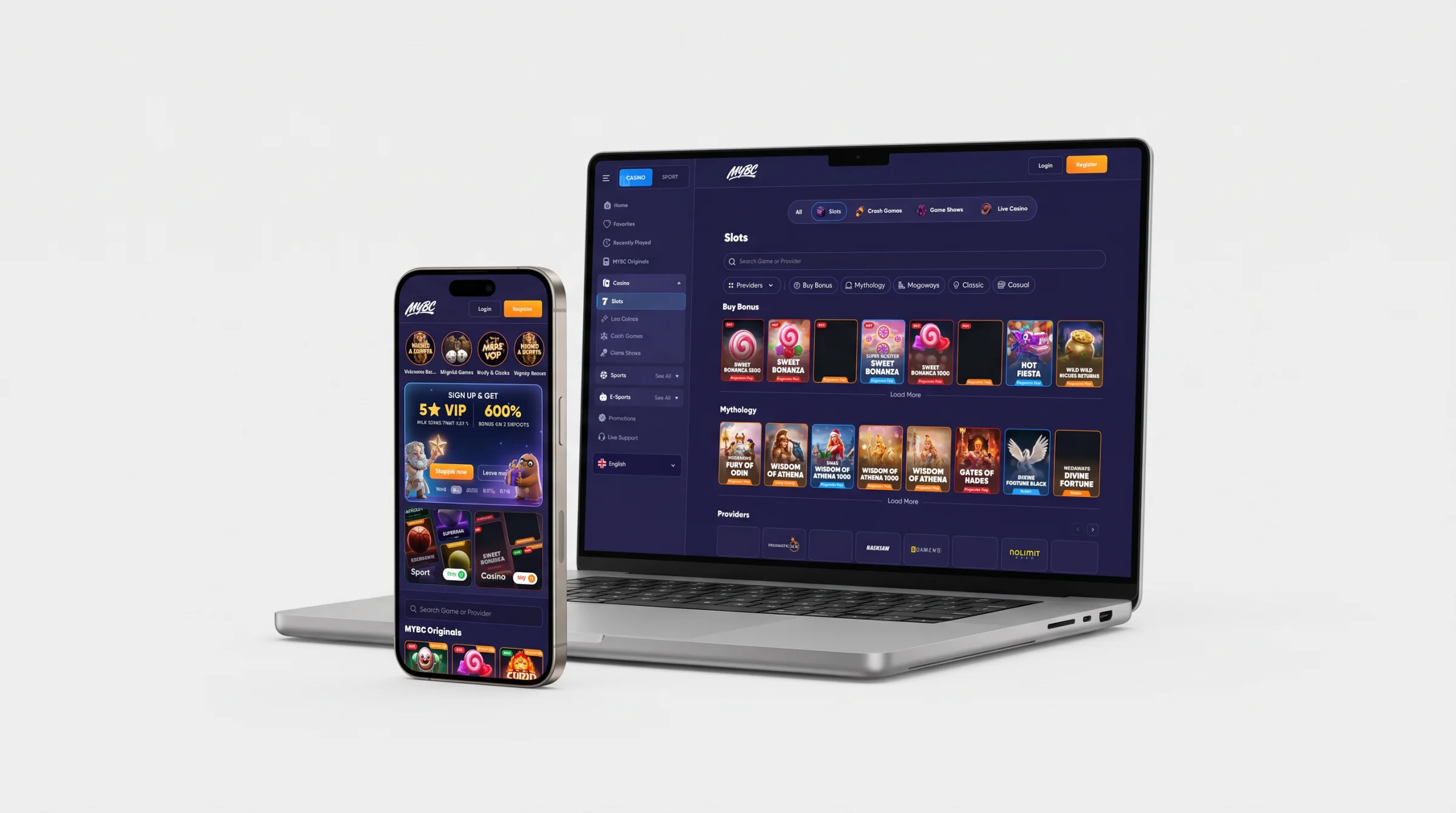 MYBC casino and sportsbook app on a phone
