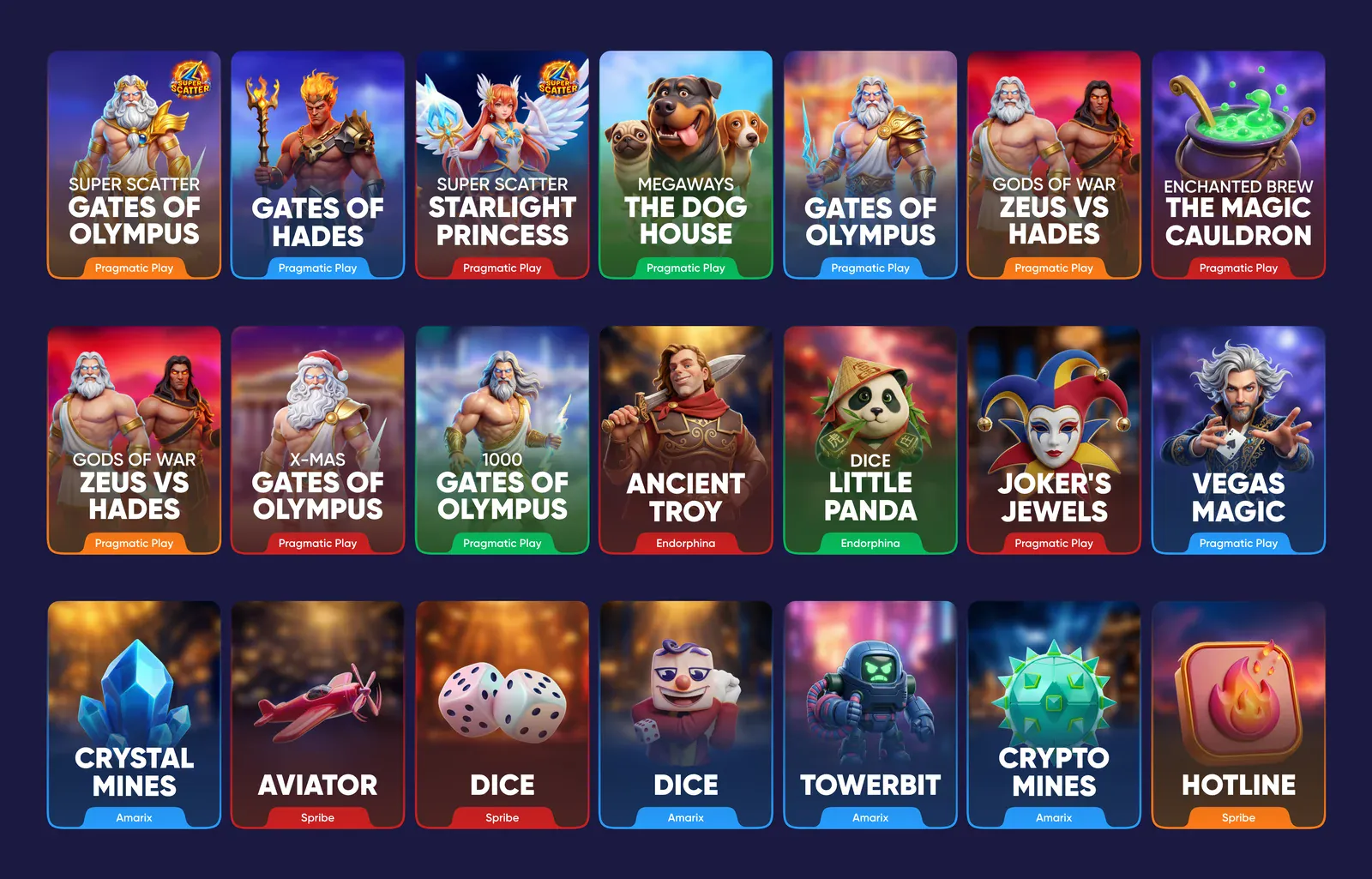 A wall of new MYBC game cards in one art style