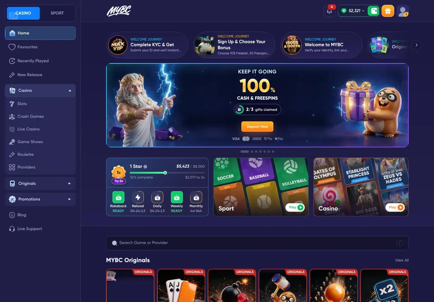 The clickable MYBC mock, home page on desktop