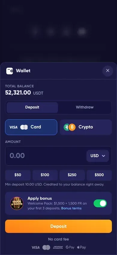 MYBC cashier on a phone opening on Card or Crypto